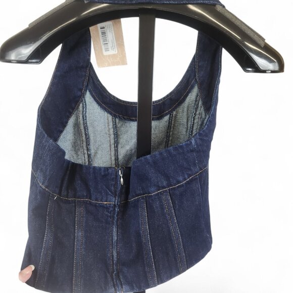 NWT Meshki Meadow Denim Corset Halter Top in Indigo Blue - Picture 3 of 4